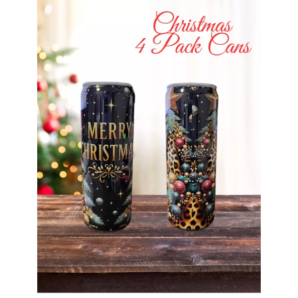 4-Pack of Christmas Printed Sleek Cans - 12oz Each -