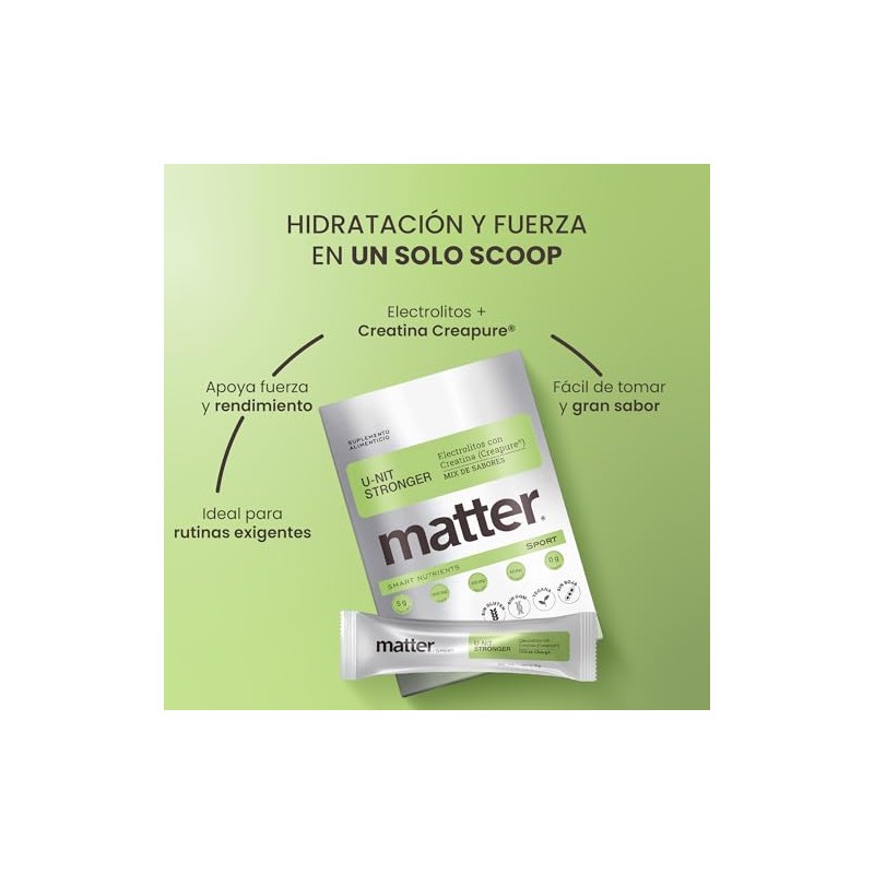 Matter U-nit Stronger, Electrolitos Sin Azucar Premium con Creatina Creapure®,