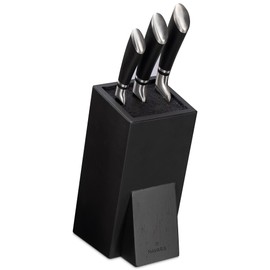 Navaris Universal Knife Block Holder - Rubber Wood Stand with Bristles to Fit Different Sizes of Knives - Angled Design, 9.8" x 5.9" x 4.1’" - Black