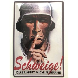 Tin Sign 20 x 30 cm Curved Silence Germany Soldier Historical Decorative Gift Sign