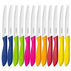 targzier Steak Knife,Stainless Steel Steak Knives Set of 12,Sharp Serrated Blade Steak Knives,Premium Steak Knifes Set,Multi-Color Tomato Knife,Steak Knife for Gift/Hotel/Restaurant,Dishwasher Safe