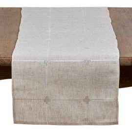 SARO LIFESTYLE Natural Color Embroidered Check Table Runner-16 x72 Oblong, 16" x 72"