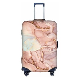 Luggage Cover Elastic Washable Stretch Suitcase Protector Anti-Scratch Travel Suitcase Cover for Kid and Adult, Pink Gold Marble, M (22-24 inch suitcase)