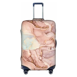 Luggage Cover Elastic Washable Stretch Suitcase Protector Anti-Scratch Travel Suitcase Cover for Kid and Adult, Pink Gold Marble, M (22-24 inch suitcase)