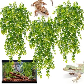RAINFLOW 3PCS Fake Reptile Plants - Lifelike Artificial Eucalyptus Plant with 69 Green Leaves, Fake Hanging Plants for Bearded Dragon Lizard Snake Hermit Crab Habitat Decorations