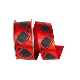 Reliant Ribbon Homecoming Matte Footballs Cooler Ribbon, Red/Black, 1-3/8 Inch, 25 Yards