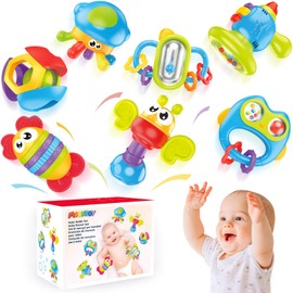 MOONTOY 7pcs Baby Rattles 3-6 Months Baby Toys 6-12 Months Infant Teething Teethers for Babies 3-6 Month Tummy Time Sensory Newborn Toys 3 Months Brain Development Gift 4 5 6 7 8 9 10 Month Boy Girl