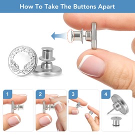 12 Sets Jean Button Pins, No Sew and No Tool Button Replacement, Snap Tack for Loose Pants, Pants Tightener for Waist, Jean Snap Repair, Metal Pins for Jeans to Make Smaller, Adjustable and Reusable