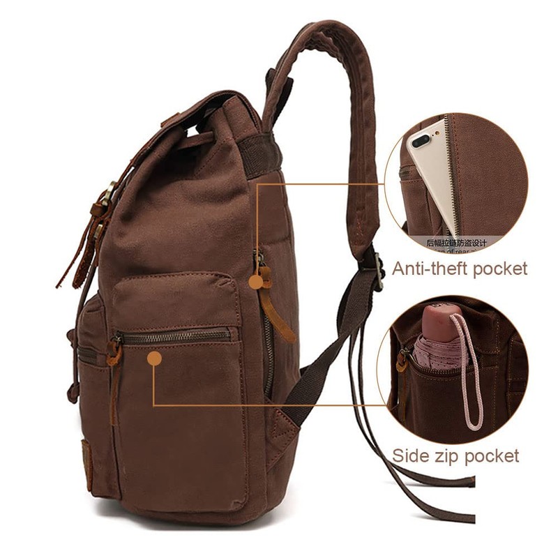 High Capacity Canvas Vintage Backpack - for Hiking Travel 12-15"