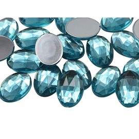 Allstarco 18x13mm Blue Aqua Lite .QR120 Flat Back Oval Acrylic Rhinestones Plastic Costume Gems Cosplay Embelishments Decorations - 35 Pieces