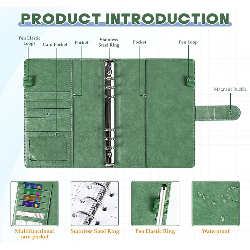 Ring Binder A5 Refillable, Agoer PU Leather Binder Notebook with