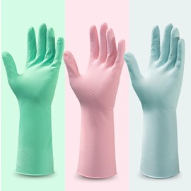PATILWON 3Pair Rubber Gloves, Washing Up Gloves, Household Cleaning Gloves, Reusable Kitchen Gloves, Non-Slip, Wear-Resistant, Elastic Thickened (3 Colors, Medium)