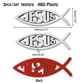 SUPERFINDINGS 3PCS Sliver Jesus Fish Decal Sticker 5.5x1.8in Plastic Christian Fish Sticker 3 Style Christian Cross Fish Emblem for Car Window Laptops Decoration
