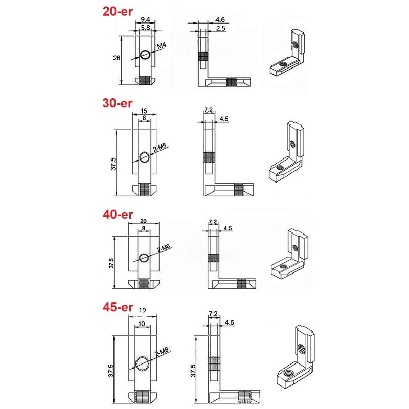 CNCMANS 4 x T Slot T-Nut Inner Bracket with Screws