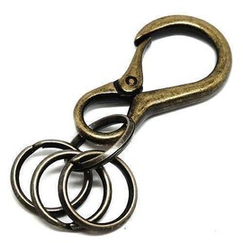 BRASS STORE Carabiner Keychain with Antique Double Ring (Bronze Medium) Key Ring Men's Women's Antique Gold Bronze