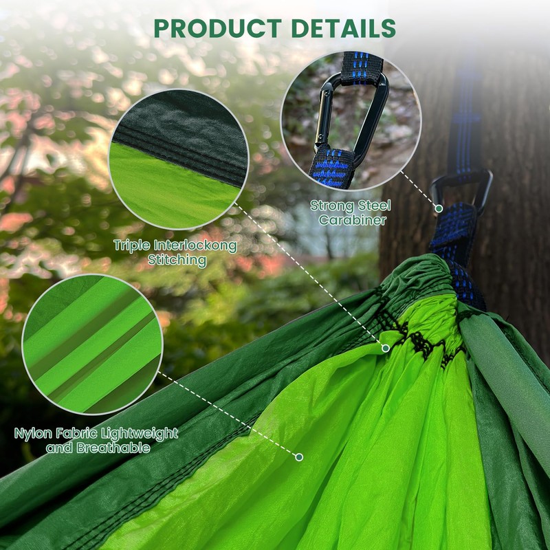 Camping Hammock, Single Hammock Premium Quality Nylon with 2 Tree
