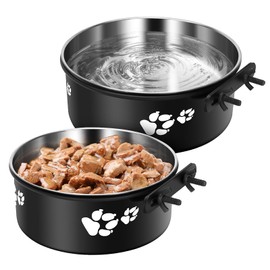 Dog Crate Bowls Hanging 2 Pack, ShineMe Hanging Food and Water Bowl for Dog Cage, Crate, Kennel - No Spill Metal Feeder Crate Bowls for Large and Medium Dogs (7.1x2.9” & 6.2x2.6”)