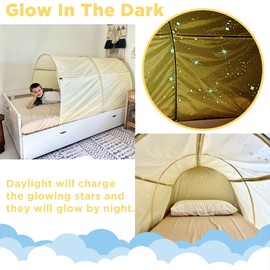 AIR FORT Original DreamFort - Pop Up Portable Twin Bed Canopy - Glow in The Dark Stars (Morning Sunshine)