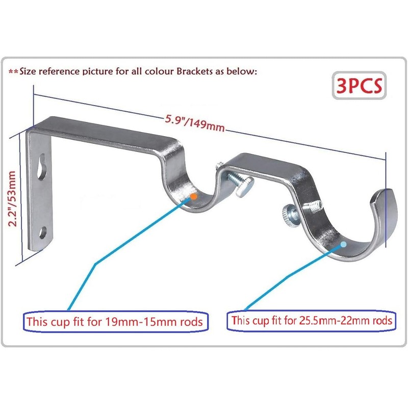 Heavy Duty Double Curtain Rod Brackets Antique Brass Pack of
