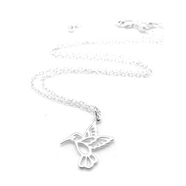 Small Hummingbird Sterling Silver Charm Necklace Bird (Small-Large Length 19"-20")