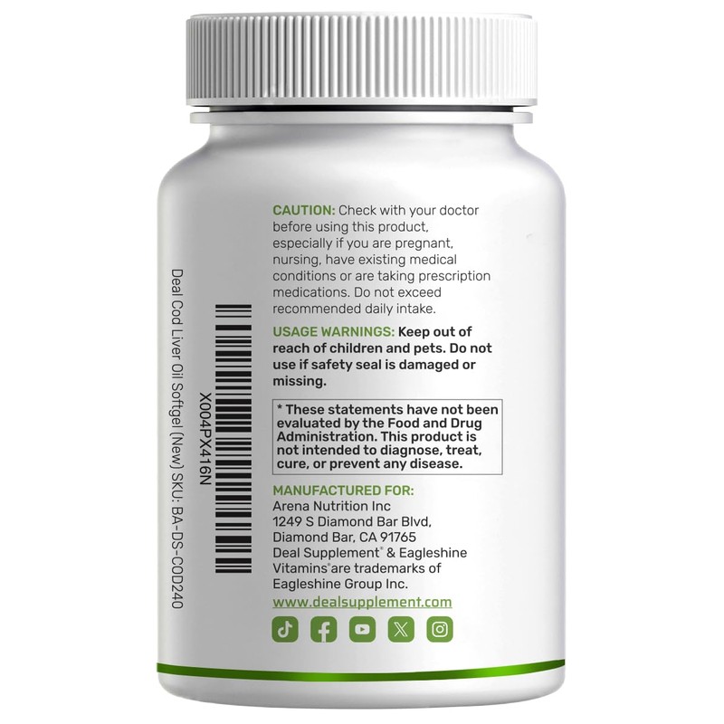 Wild Caught Cod Liver Oil 2,000mg Per Serving, 240 Softgels