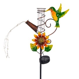 Stargarden Rain Gauge Outdoor-36 Inch Hummingbird Solar Rain Gauge with 6” Glass Tube for Yard Garden Patio Lawn