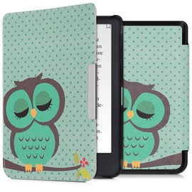kwmobile Flip Case Compatible with Tolino Shine 3 Case - eReader Case - Owl Sleep Turquoise Brown Mint Green