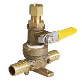 Midline Valve QJNW12-OM Ice Maker/Humidifier Shut Off Valve with Drop Ears; 1/2 in. PEX B x 1/4 in. COMP; Cast Brass