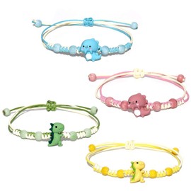 4 Pcs Unique Dinosaurs Bracelets Beaded Colorful Luck String Rope Chain Cord Thread Braided Bracelet Good Protection Friendship Wish Bracelet Jewelry for Women