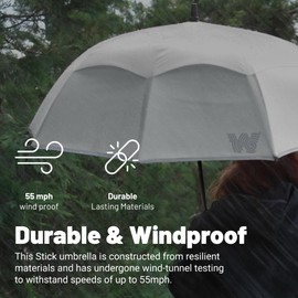 Weatherman Umbrella - Stick Umbrella - Windproof Umbrella Resists Up to 55 MPH Winds (Red)