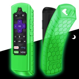 CaseBot Remote Case for Roku Voice, Roku Express HD / 4K+, Ultra LT Enhanced Voice, Express 3930, Premiere+ 3921, Streaming Stick+ Remote, Honey Comb Anti Slip Shockproof Silicone Cover, Green Glow