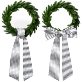 2Pcs Wreath Sash for Front Door Black Strip Door Wreath Sash Satin Wreath Sash Embroidery Monogram Black White Wreath Satin Sash for Wreath Accessories Garland Yard Doorway Indoor Outdoor Wall Decor