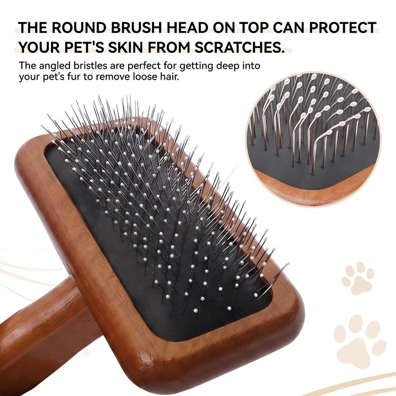 Natural Wood Cat Slicker Brush for Long & Short Haired