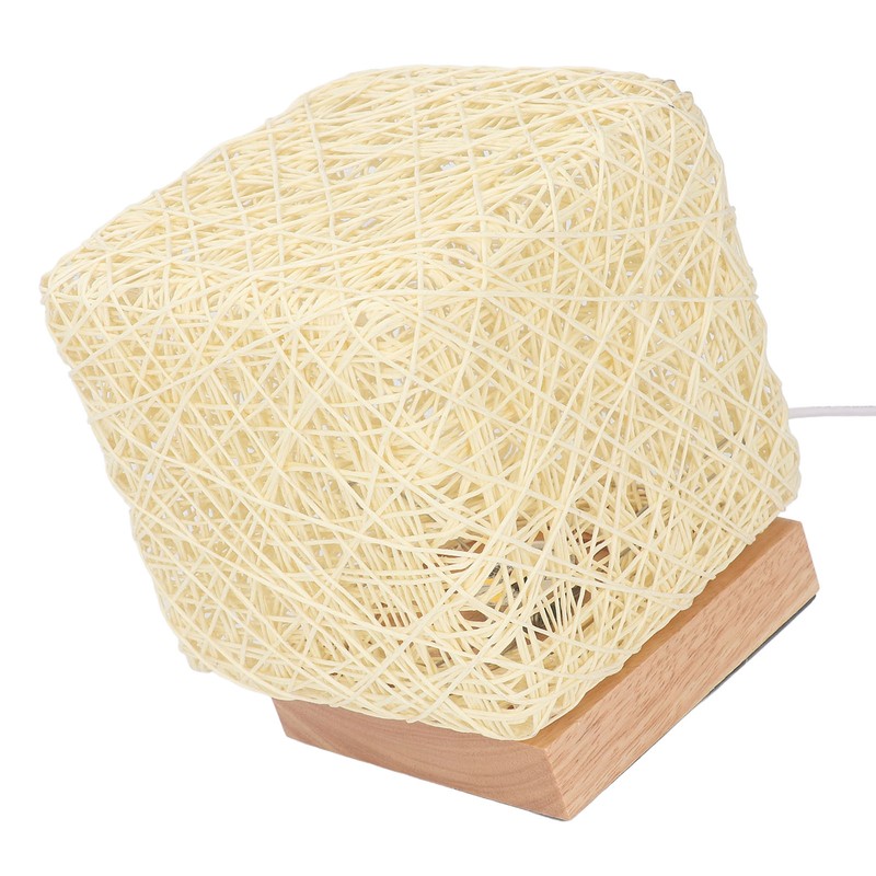 Rattan Table Lamp with LED Bulb USB Powered Decorative Hand