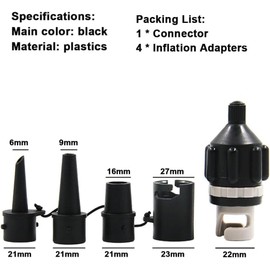 SUP Ventil Adapter Aufblasbarer Adapter mit 4 Stück Gasdüse Inflatable, SUP Pumpe Adapter für Schlauchboot Ventiladapter für Paddelboard, Schlauchboote, Aufblasbarer Bett, Stand Up Paddle Board