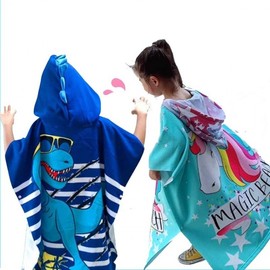 Toddler Kids Boys Girls Hooded Beach Towel Robe for Shower Bath Water Play Swimming Junior Blue Unicorn