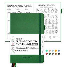 SIMSIMY Premade Bullet Dotted Journal Notebook, Pre-made Dot Grid Journaling with Undated Weekly & Monthly Planner, Various Trackers - 12 Month Organization, A5 Hardcover