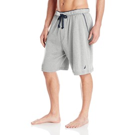 Nautica Men's Soft Knit Elastic Waistband Sleep Lounge Short, Grey Heather, X-Large Tall