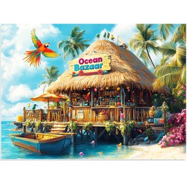 500 Piece Puzzles for Adults, Colorful Beach Shop Parrot Jigsaw Puzzles 500 Pieces for Adults Kids Seniors, Challenge Art Jigsaw Puzzle for Gifts Birthday Party Games Family, 20.5 * 15 inch Dust Free