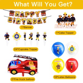 Pack of 46 Fire Brigade Decoration Children's Birthday, Fireman Sam Birthday Decoration, Fireman Balloons, Fireman Birthday Decoration, Fire Brigade Decoration for Children Party Supplies