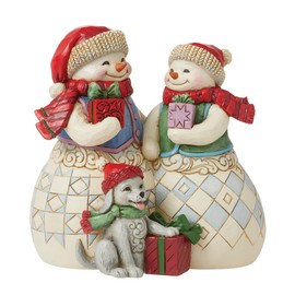 Enesco Jim Shore Heartwood Creek Snow Couple with Puppy Figurine, 5.12 Inch, Multicolor