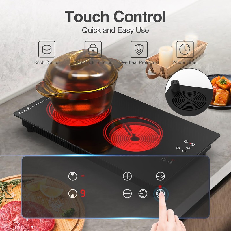 GIHETKUT Electric Cooktop,Built-in and Countertop Electric Stove Top, 2100W 110V