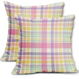 Spring Plaid Pillow Covers 20x20 Set of 2 Easter Colorful Pink Yellow Purple Buffalo Plaid Tartan Print Decorative Outdoor Pillowcases Farmhouse Seasonal Throw Cushion Case Couch Sofa Bed Decor