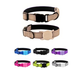 Reflective Nylon Dog Collar, Soft Neoprene Padded, Comfortable with Removable Waterproof Airtag Mount, Quick Release Buckle Perfect for Heavy use (Tan, M)