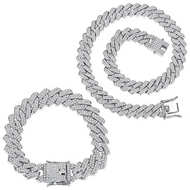 MARSALIA Chain,Cuban Link Bracelet for Men 14MM Hip Hop Full CZ Prong Diamond for Men Women Iced out Miami