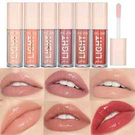 6 Pieces Lip Gloss Set Liquid Lipstick Light Moisturising Lip Glow Oil Long Lasting Waterproof Liquid Lipstick Crystal Jelly Lip Tinted Lip Gloss for Girls and Women (Set B)