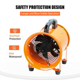 12-Inch High-Velocity Portable Utility Blower Fan, Industrial Exhaust Fan with 33ft Flexible Duct Hose, 3150 RPM Low-Noise Ventilator for Basements, Workshops, Warehouses, and Confined Spaces