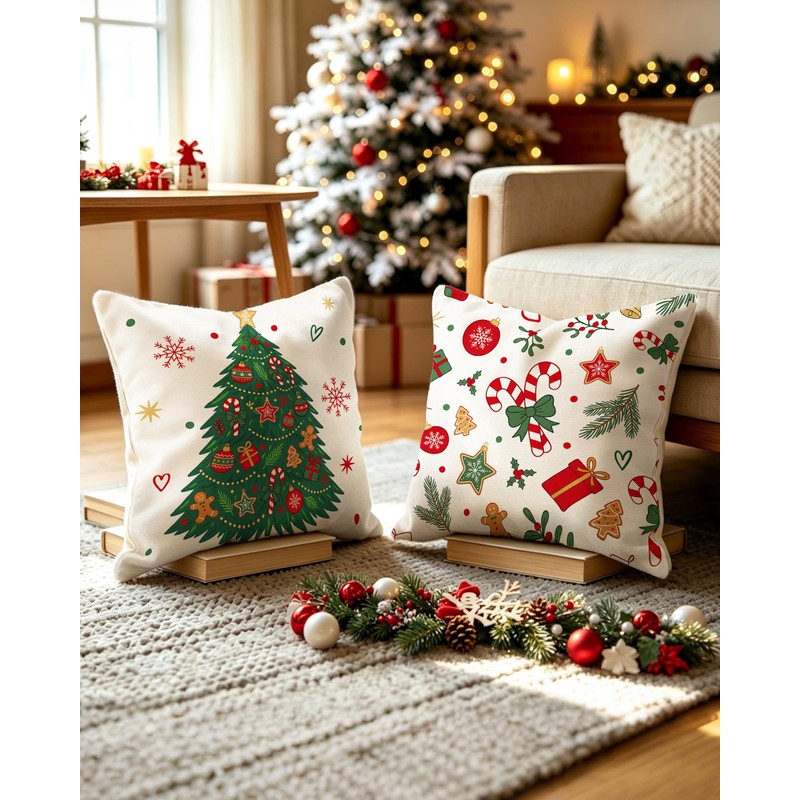 Christmas Pillow Covers (2, Forest Gingerbread, 18×18)