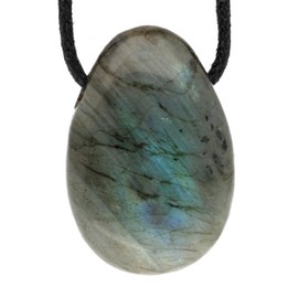 Lebensquelle Plus Labradorite Drop Pendant | Drilled Tumbled Stone Drop Pendant with Cotton Cord | High-Quality Gemstone Pendant, Cotton, Labradorite