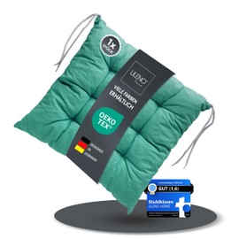 LILENO HOME Set of 1 Reversible Chair Cushion Turquoise Green (40 x 40 x 6 cm) - Stripes Seat Cushion for Garden Chair, Kitchen or Dining Room Chair - Indoor and Outdoor Chair Cushion as Chair Cushion